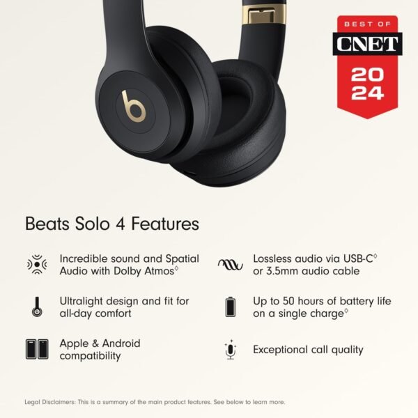 Beats Solo 4 Bluetooth Wireless On-Ear Headphones - Black & Gold - Image 2