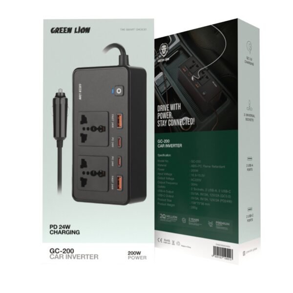 Green Lion GC-200 Car Inverter PD24W - Black - Image 2